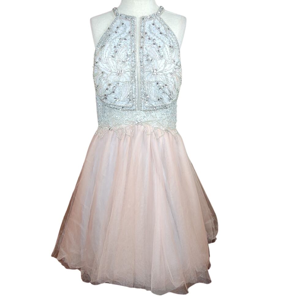 Terani Pink and Silver Beaded Mini Cocktail Dress Size 14 New with Tags